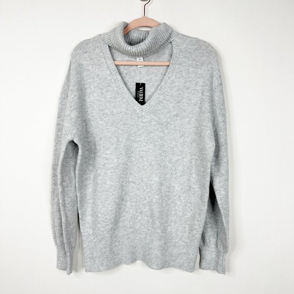 NWT White House Black Market Mock Neck Cutout Sweater Moonlight Gray S #WHBM24 - Picture 2 of 8